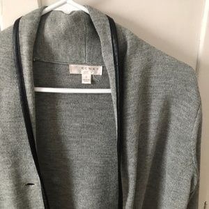 Kenar Jackets & Coats - Gray Blazer w/ Faux Leather Trim Kenar Jackets & Coats - Gray Blazer w/ Faux Leather Trim